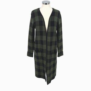 Margeaux & Ellie Plaid Long Open Cardigan Sweater Green Black Size Small
